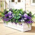 24Pcs Artificial Plants for Outdoor Faux Greenery & Flowers with Plastic Leave UV Resistant Fake Stems for Indoor Outside Garden Porch Window Box Home Décor
