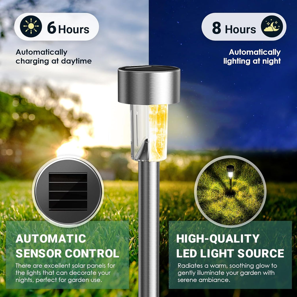 GIGALUMI Outdoor Waterproof Solar Garden Lights, 12 Pack Warm White | Stainless Steel LED, Warm White Glow, Ideal for Patio Lawn Yard Landscape, Garden & Patio Decor