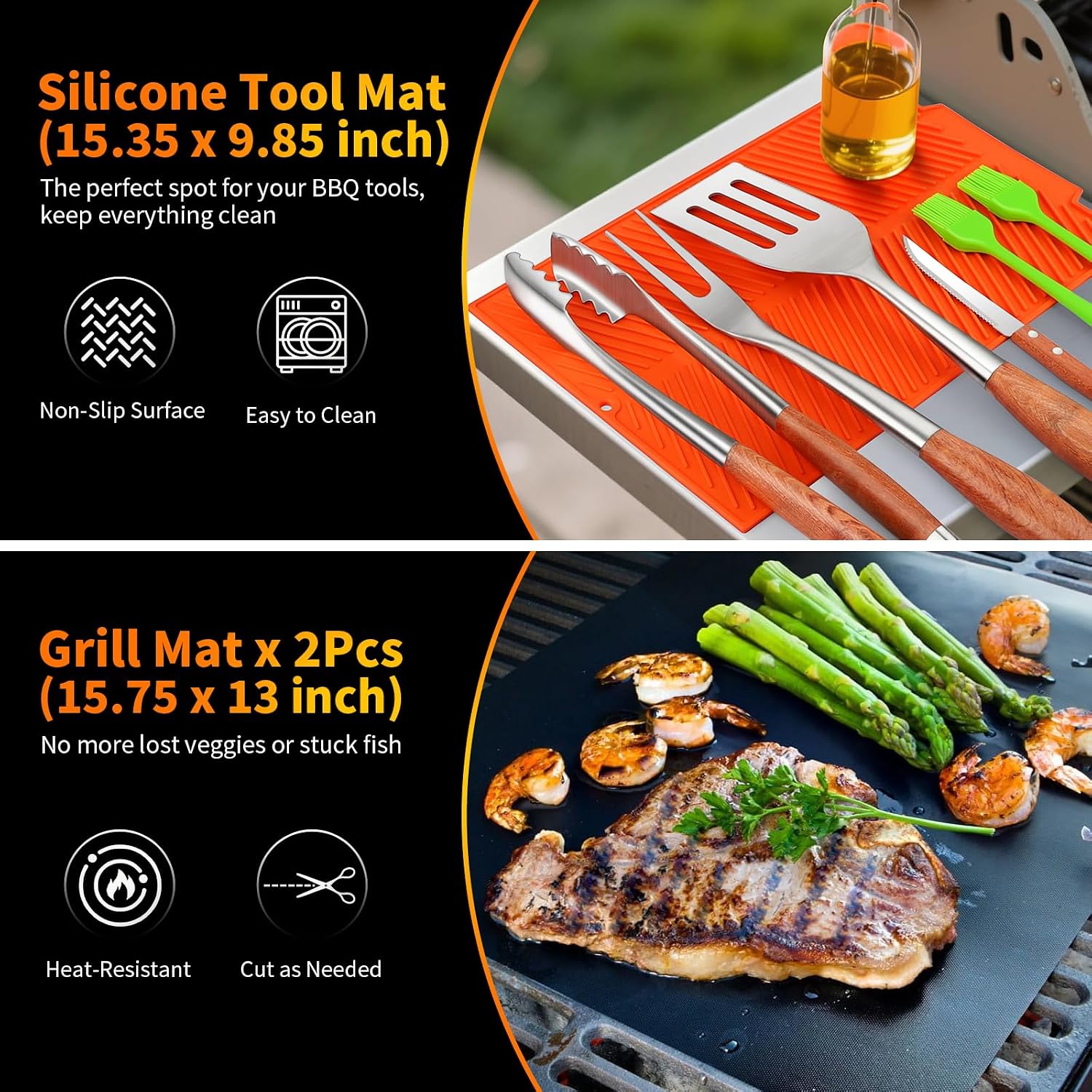 RIKOJUXI Heavy Duty Stainless Steel BBQ Accessories Tools Set Grill Gift | Grilling Gifts for Men Women Father BBQ Tools Grill Accessories for Outdoor Grill with Spatula, Fork, Tongs