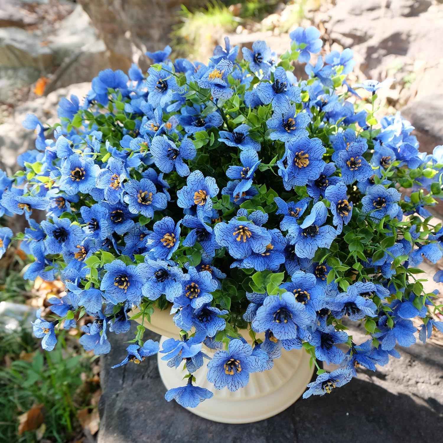 Dyale 24 Bundles Artificial Fake Plants Flowers for Outdoor,UV Resistant Spring Flowers Garden Décor No Fade Plastic Greenery Home Garden Porch Patio Decor Office