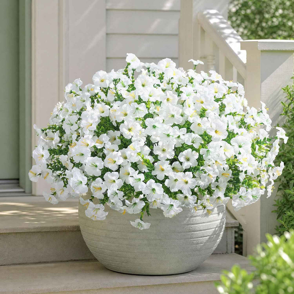 20 Bundles Faux Morning Glory Artificial Flowers for Outdoors, White | Fake Plants Silk Flowers, Eucalyptus, Look Real, UV Resistant, Outside Yard Gardens Porch Patio Planter Home Urn