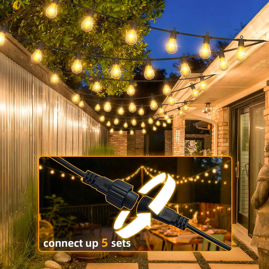 LED Outdoor String Lights with 20 Shatterproof Edison Bulbs, 39.4FT Commercial Grade Patio Lights, Replaceable Wick Outside Hanging Lights Waterproof for Porch, Deck, Garden, Backyard 2700K