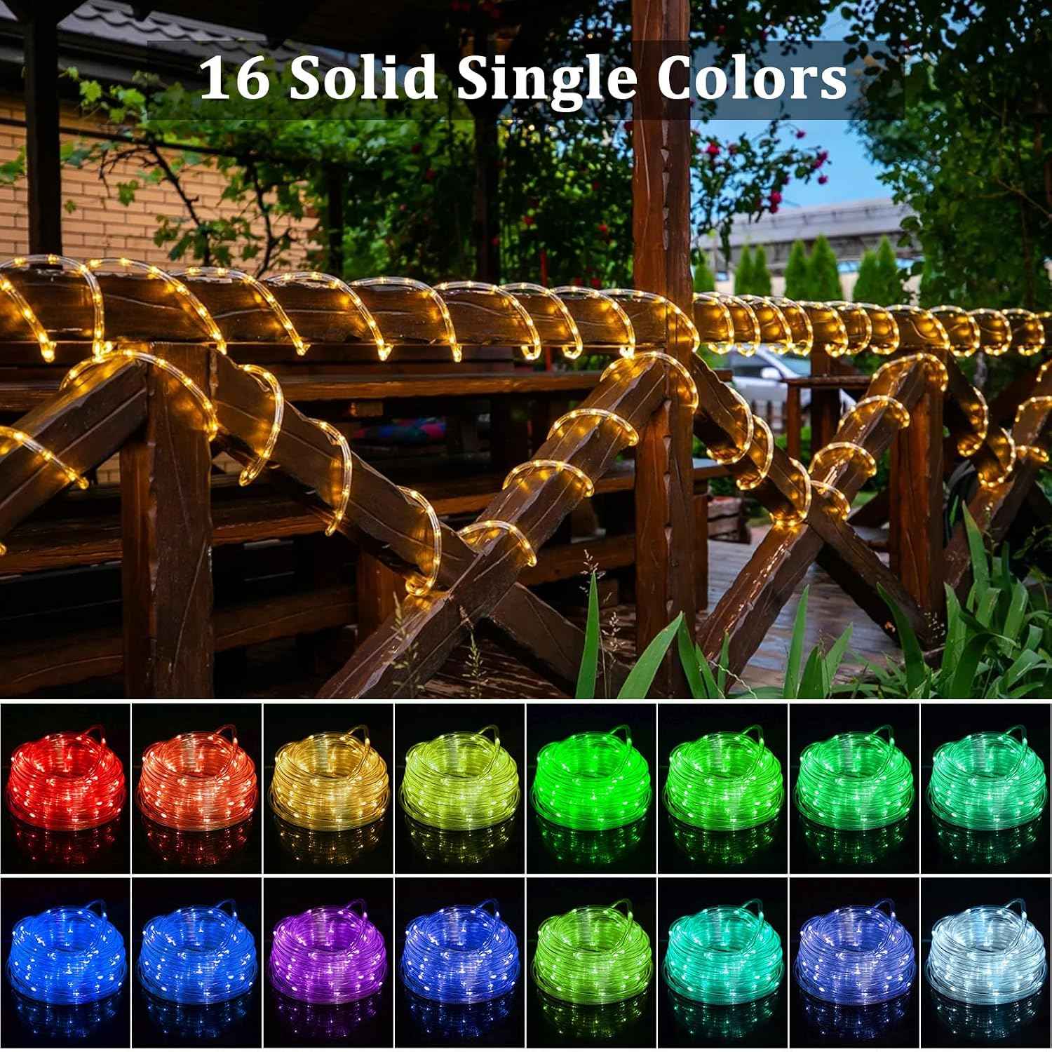 33FT 100 LED Rope Lights for Outside, 16 Colors Waterproof String Lights with Plug & Remote, Multicolor Twinkle Fairy Tube Lights for Indoor & Outside Camping Garden Patio Party Christmas Décor