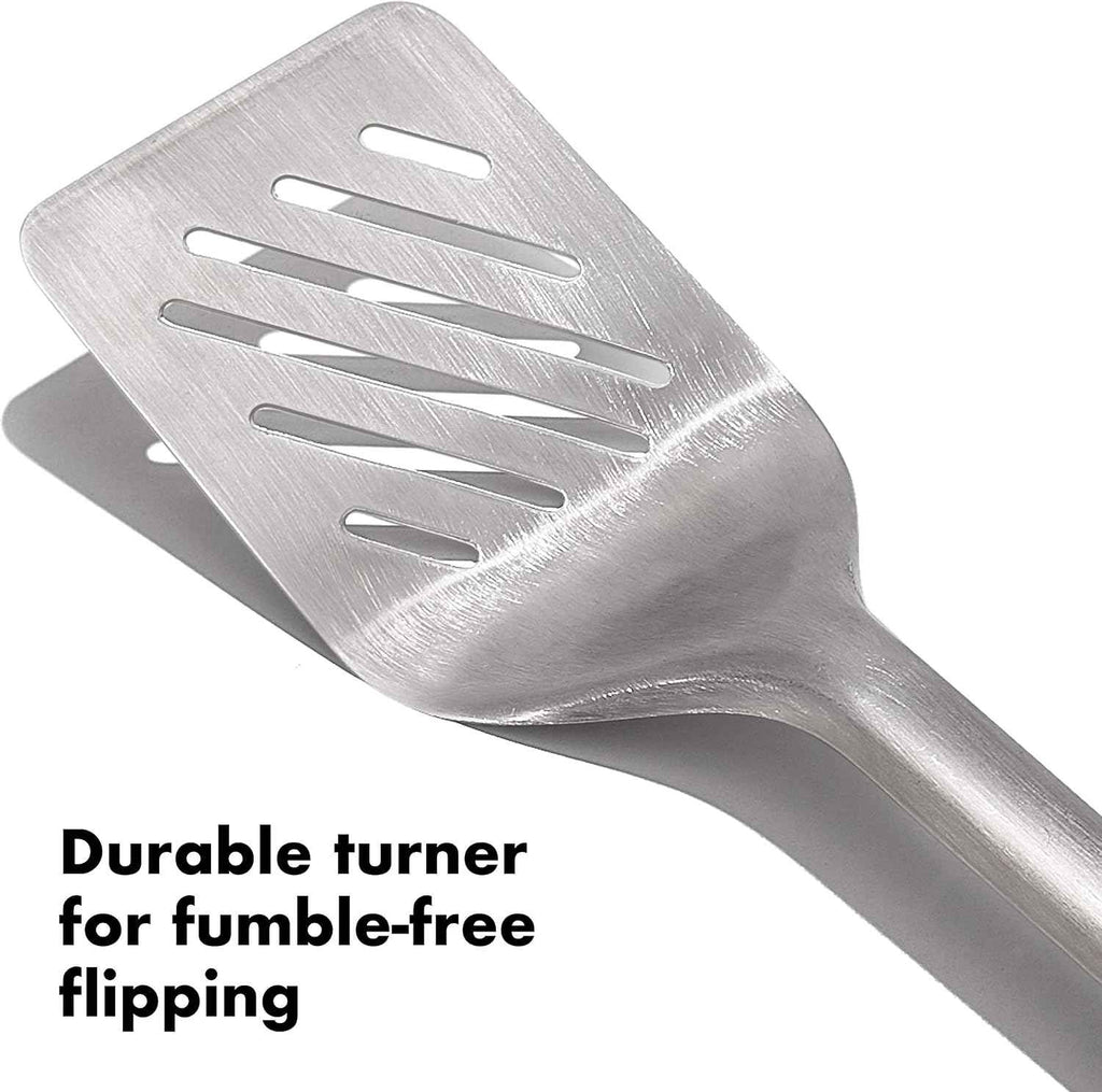 OXO Outdoor Grilling Turner and Tongs Set | Grilling Spatula and Tongs, Beveled Head Slides Under Food, Non-Slip Grip, Hanging Ring, Ideal for Grilling & BBQ