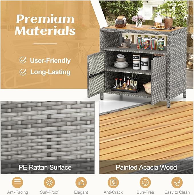 Tangkula Rattan Outdoor Storage Cabinet, Patiojoy Outdoor Cabinet - Image 4
