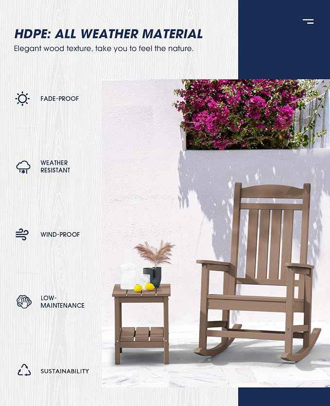 KINGYES Outdoor Rocking Chair Set of 2, High Density Polyethylene Patio Rocking