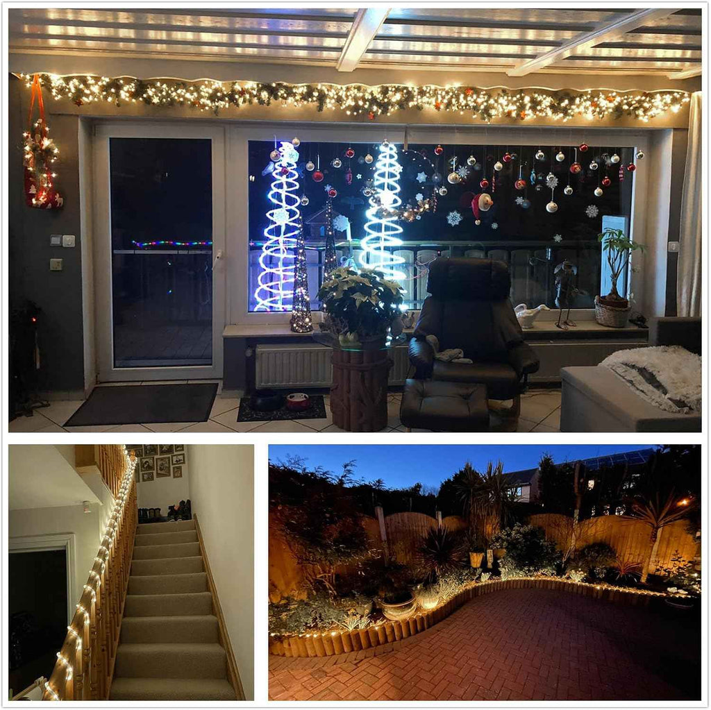 LED Rope Lights, 100ft 110V Waterproof Rope Lights for Outside, Outdoor String Lights, Ideal for Eaves, Backyards Garden, Christmas Decoration(Warm)