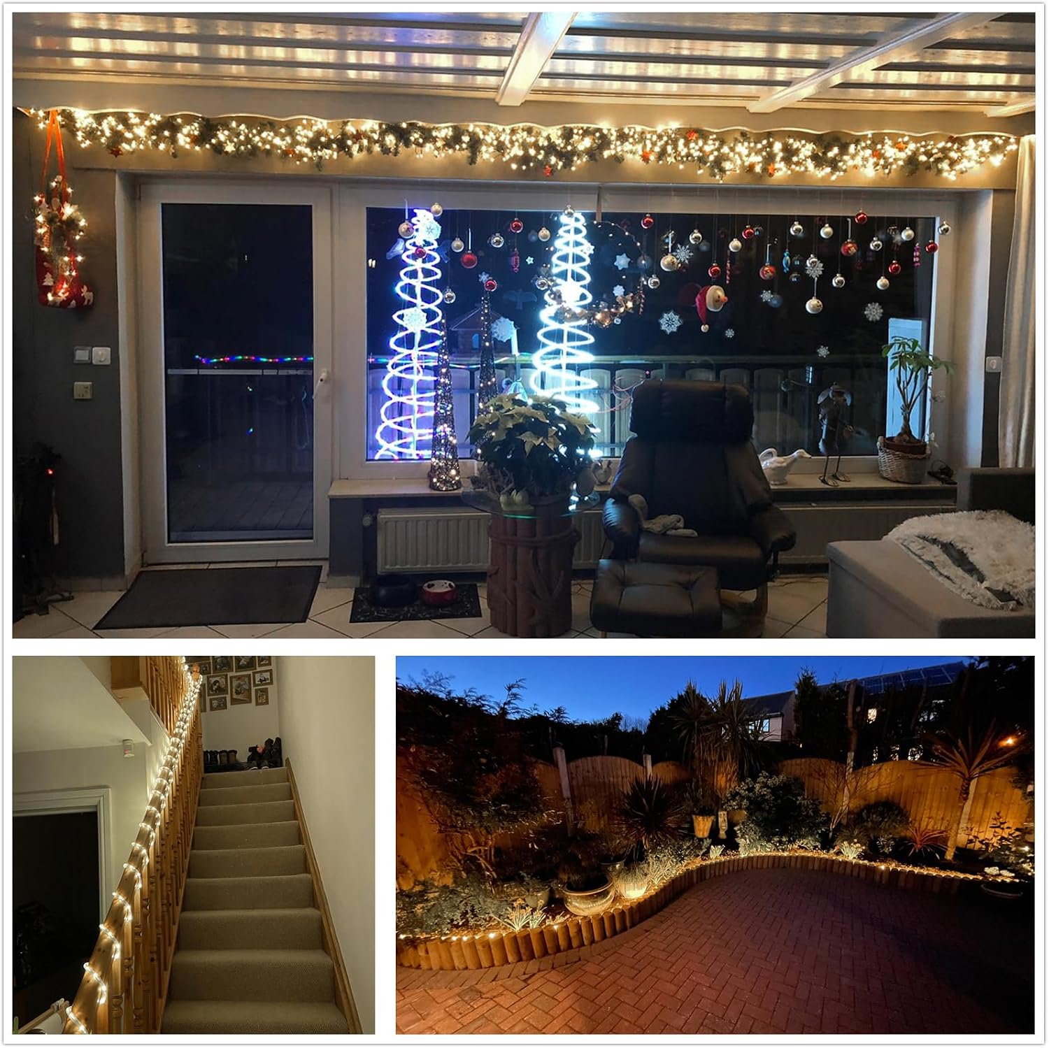 100Ft Warm White LED Rope Lights, 110v Waterproof Indoor/Outdoor String Lights, Cuttable, 1080 LEDs Rope Lights for Outside, Garden, Patio, Deck, Halloween and Christmas Decorations