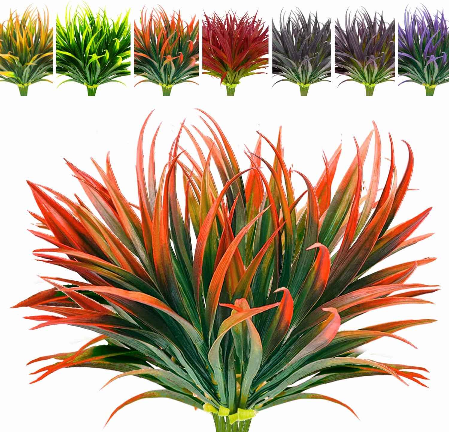 8 Pcs Artificial Plants Outdoor, UV Resistant, Fake Tropical Plants | Artificial Flowers for Outdoors, Red Artificial Tall Grass Plant Outdoor, Realistic, for Outdoor Planter Pot Ground