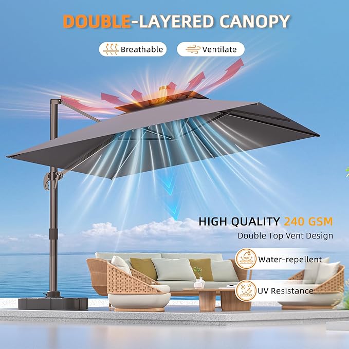 9' X 12' Cantilever Outdoor Patio Umbrellas Double Top Large Rectangle Umbrella - Image 3