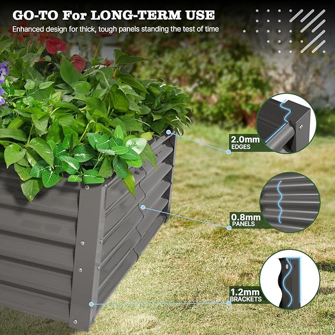 A ANLEOLIFE Set of 8, 18 Inch Tall Quartz Grey Raised Garden Beds Kit, L-Shaped - Image 4