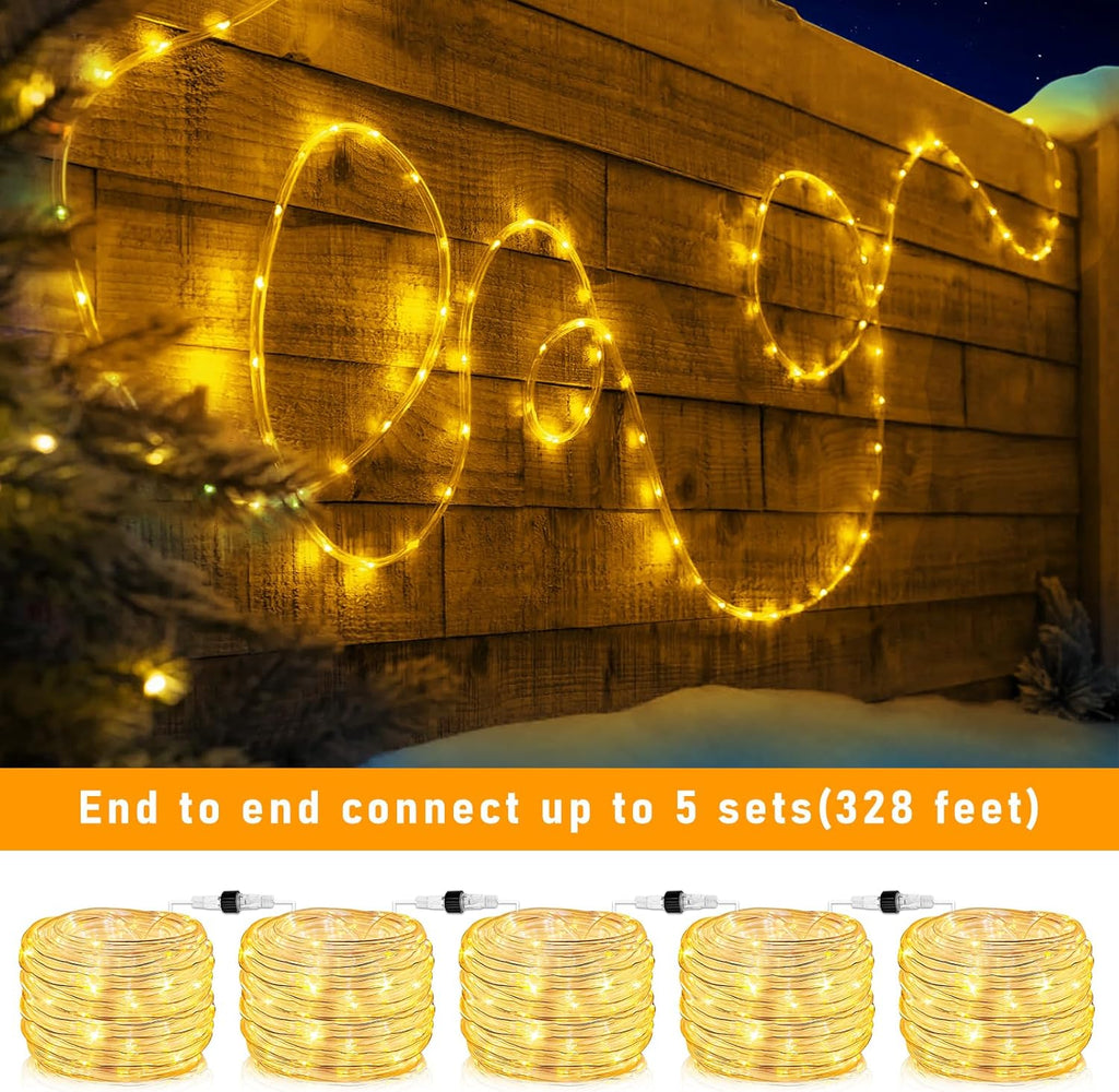 66FT 200 LED Rope Lights for Outside, Warm White Rope Lights Indoor | Connectable Flexible Plug in Outdoor String Lights for House Bedroom Patio Pool Landscape Camping Party Decorations