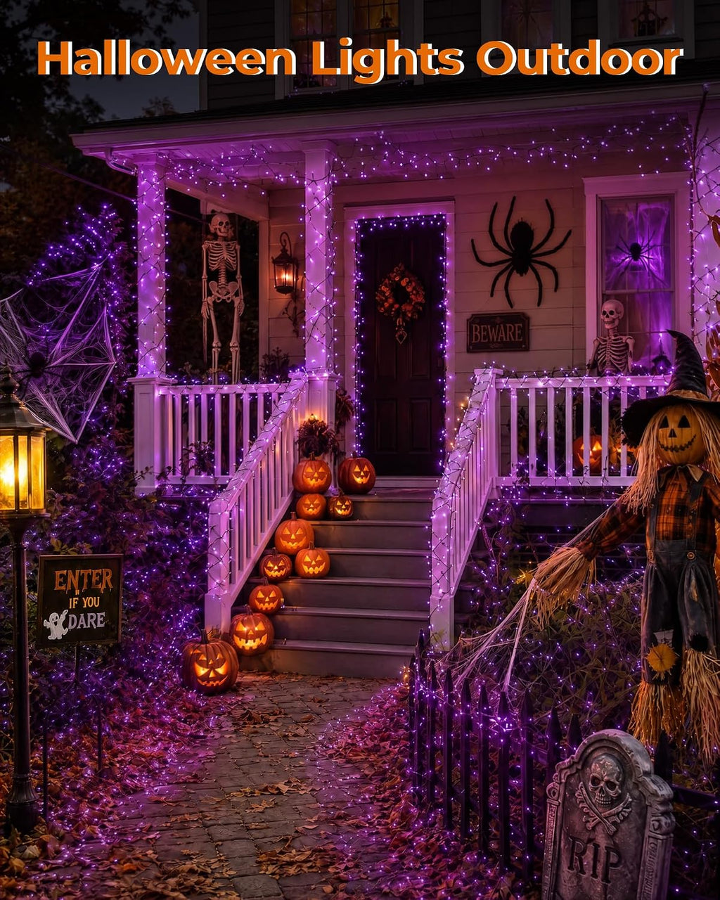 Halloween Fairy Lights Plug in, 10Feet 200 LEDs Firecracker String Lights with Remote, Waterproof Cluster String Lights for Ceiling Bedroom Wreath Window Bar Haunted Theme Halloween Decoration, Purple