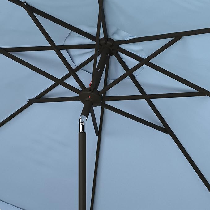 SAFAVIEH 9ft Outdoor Patio Umbrella, Baby Blue & White Trim, Auto Crank Tilt - Image 5