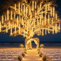 EAGWELL Christmas Falling Rain Lights Outdoor 12" 10 Tubes, Warm White | 240 LEDs Meteor Shower Lights Rain Drop Light Snowfall Icicle Cascading String Lighting for Xmas Holiday Tree Garden Decor