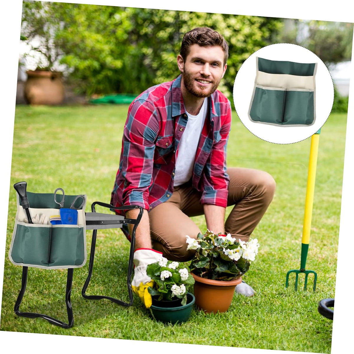 Garden Kneeler Tool Bag Large Multi-Pocket Tote with Durable 600D Fabric Storage Pouch for Gardening Tools Organizer and Easy Carry
