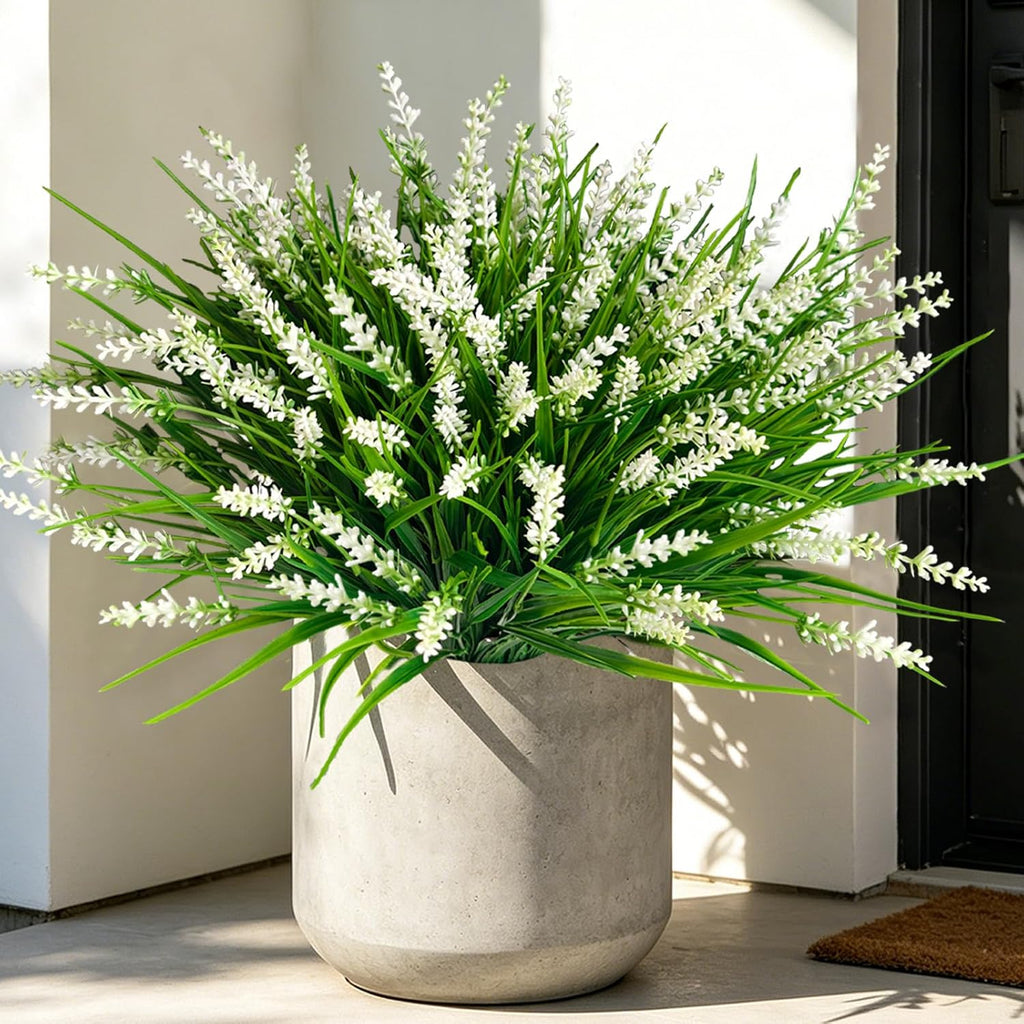 20Pcs Fake Plants Artificial Flowers Monkey Grass for Outdoors，UV Resistant Realistic White Artificial Plants Outdoor，No Fade Greenery Shrubs Outside Decor for Courtyard Porch Patio Garden