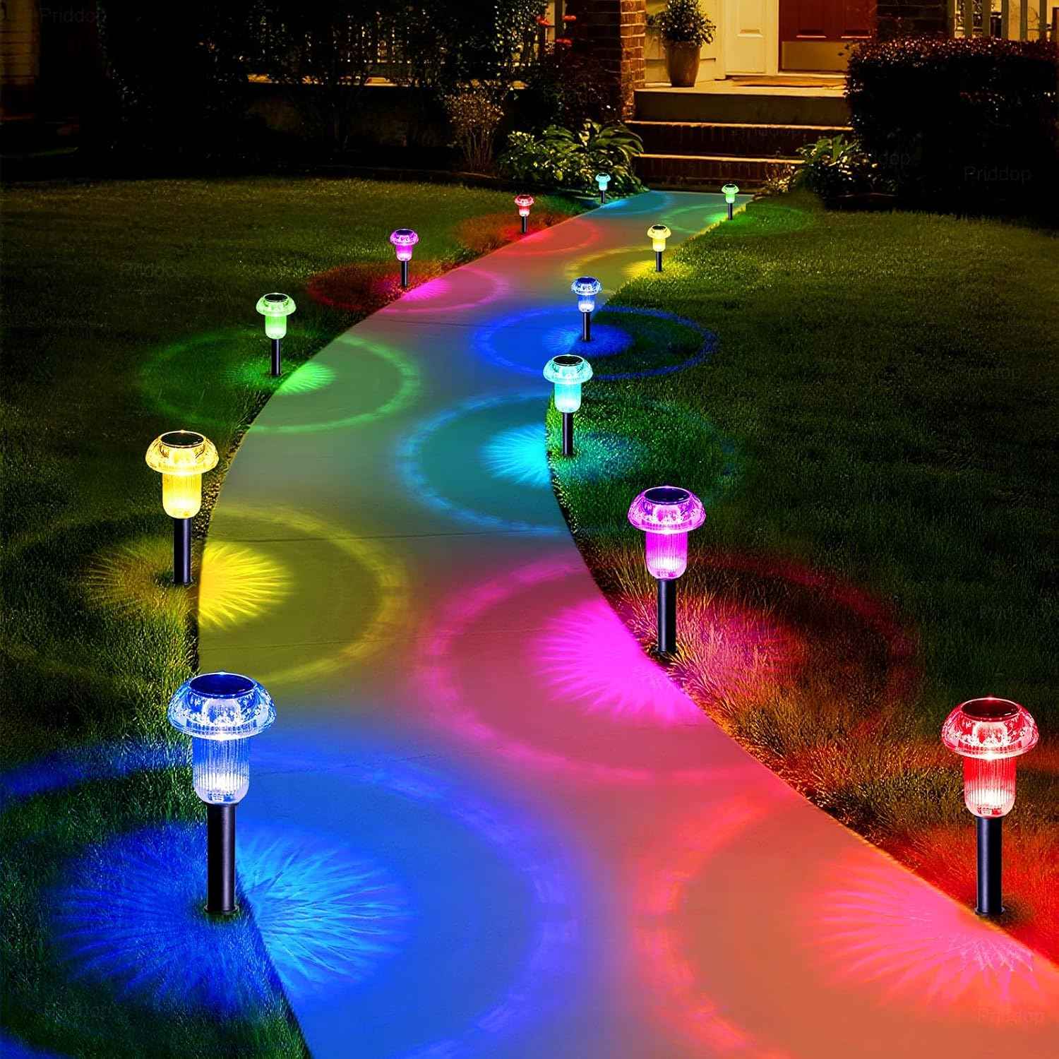 Priddop Solar Lights Outdoor Waterproof 8 Pack Garden Decor Color Changing | Pathway Stake Lights for Yard Patio Lawn Planter Landscape Path, Auto On/Off Acrylic Mushroom Shape LED Christmas Decor