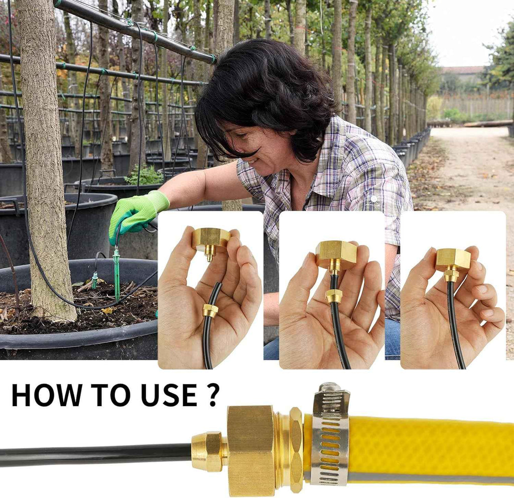 3 Set Garden Hose Adapter, 3/4'' Female Thread to 1/4'' Irrigation Tubing | Brass Faucet to Hose Adapter, Drip Irrigation Hose Connectors, Mister Hose Attachment
