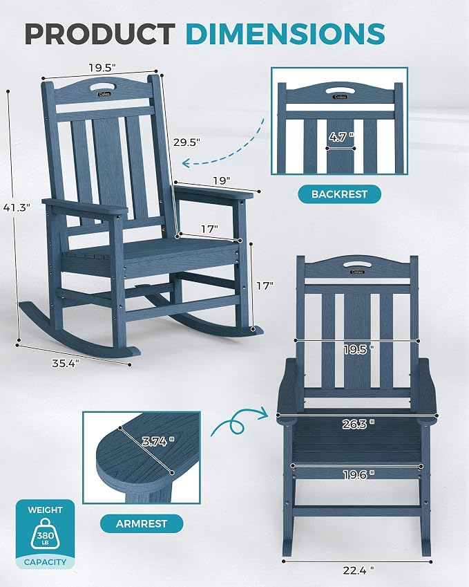 Ciokea Oversized Outdoor Rocking Chairs Set of 3, 380lbs Heavy-Duty Large Patio - Image 3