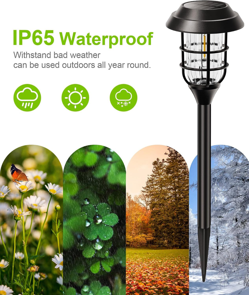 LETMY Solar Pathway Lights Outdoor, 12 Pack Bright Solar Lights Outdoor, IP65 Waterproof Auto On/Off Garden Lights Solar Powered Landscape Lighting for Yard Patio Walkway Driveway Pathway - Black