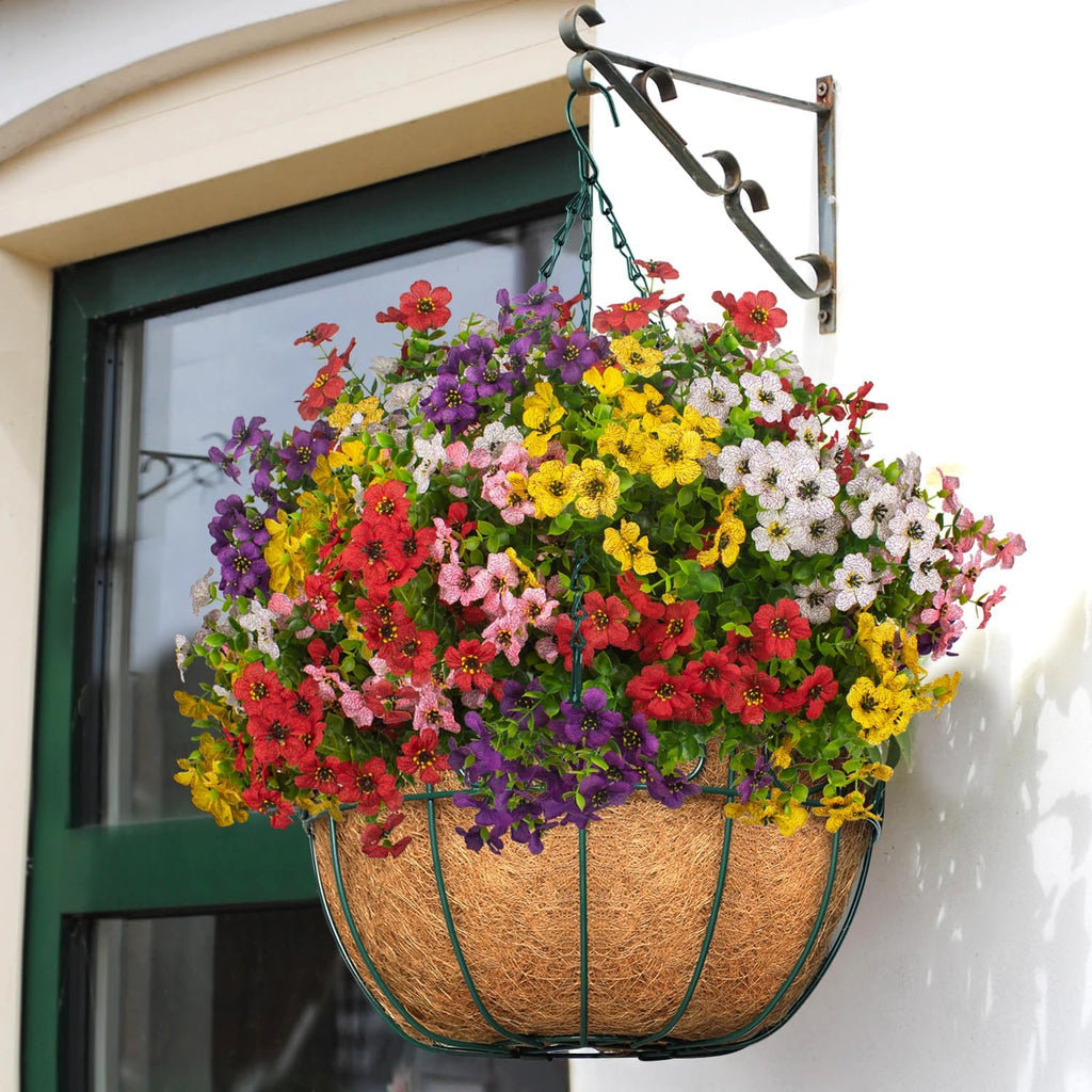 Grunyia 20 Bundles Artificial Flowers for Outdoors, UV Resistant Fake Plants Flowers Greenery Shrubs Plants for Decoration Outside Plants Hanging Planter Home Garden Decor