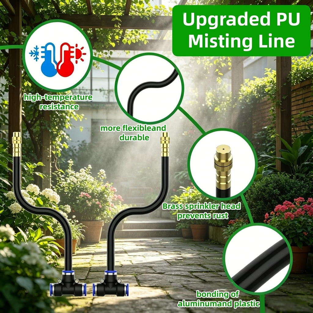360° Adjustable Drip Irrigation System - Compatible 1/4" Irrigation System, 33FT Garden Watering Atomizing System with 10pcs Nozzles, Greenhouse Accessories for Yard, Lawn, Plants, Garden (33Ft)