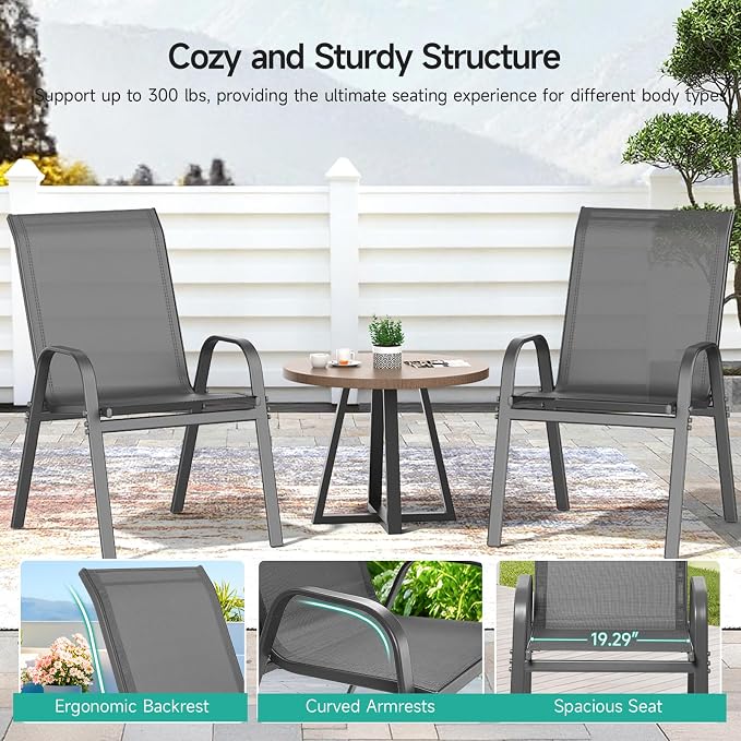 Patio Chairs Set of 6, All Weather Breathable Stackable Outdoor Dining Chairs - Image 7
