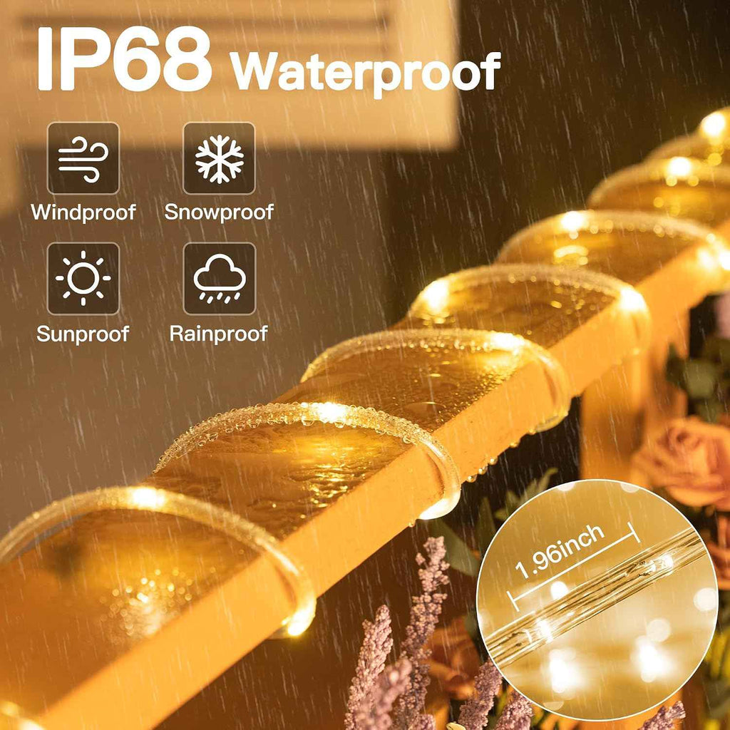 100ft LED Rope Lights Outdoor, 600 LED IP68 Waterproof String Lights with Plug & Remote, Rope Lights for Outside, Patio, Pool, Bedroom, Party, Indoor Decoration (Warm White)