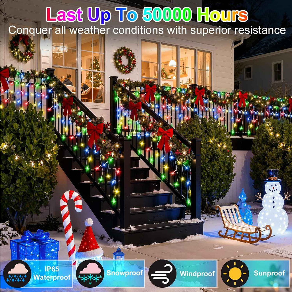670 LED 66FT Christmas Icicle Lights, 148 Drops, 12 Modes, Multicolor | Weather-resistant Twinkle String Lights with Timer Memory and Dimming for Eaves, Roofs, Windows, Patios Decor