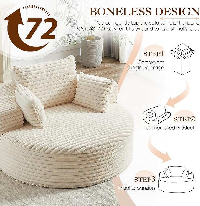Oversized Round Chaise Longue Chair Indoor, Modern 55-inch Upholstered Corduroy - Image 6