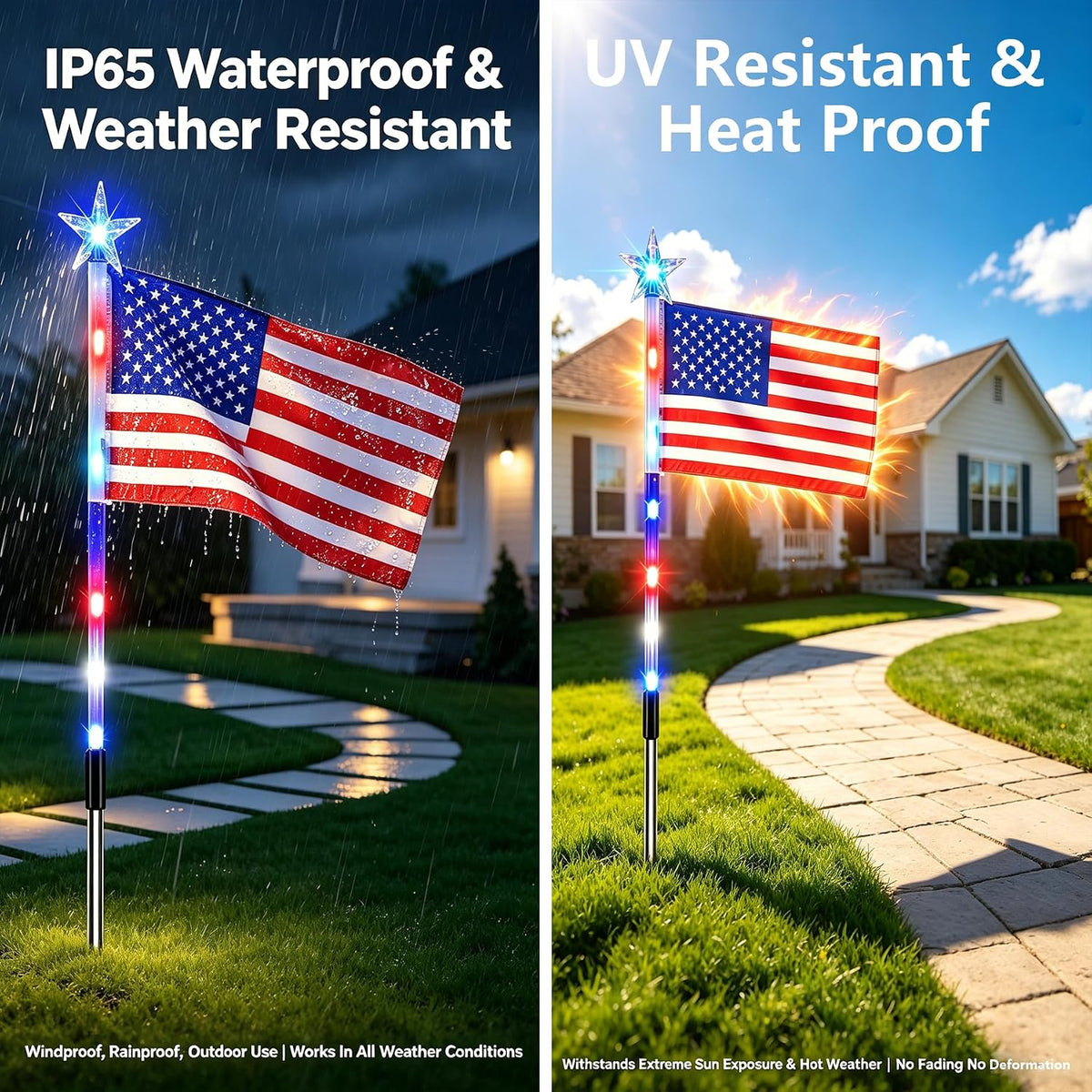 8 Pack Solar American Flag Pathway Lights - Patriotic Red White Blue Outdoor Stake Waterproof LED Lights with 8 Modes, Decorations 4th of July Memorial Day & Independence Day Yard Garden (Style A)