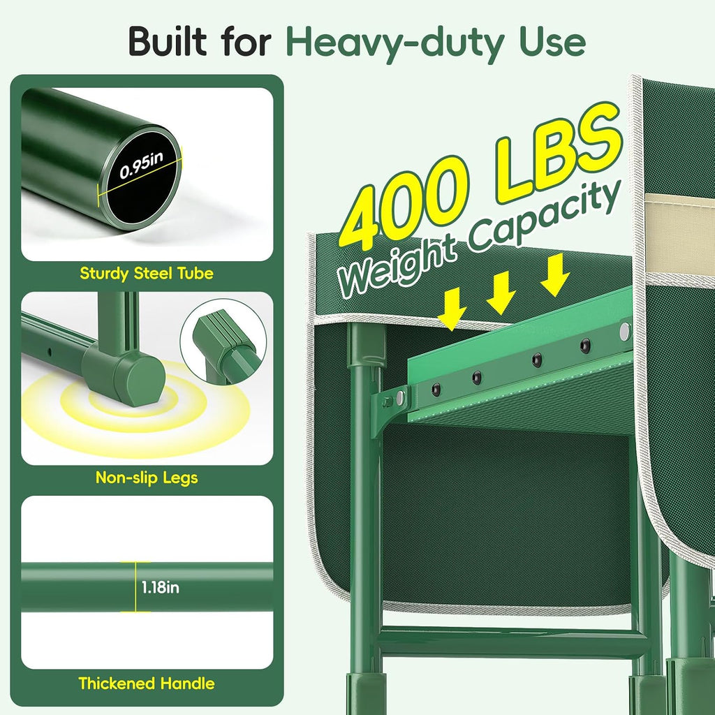 Housolution Garden Kneeler and Seat with Anti-Tipping Extendable Legs | Foldable and Portable Garden Stool with 2 Tool Bags, Thick Soft Kneeling Pad, Gardening Gifts for Women Men Seniors, Green