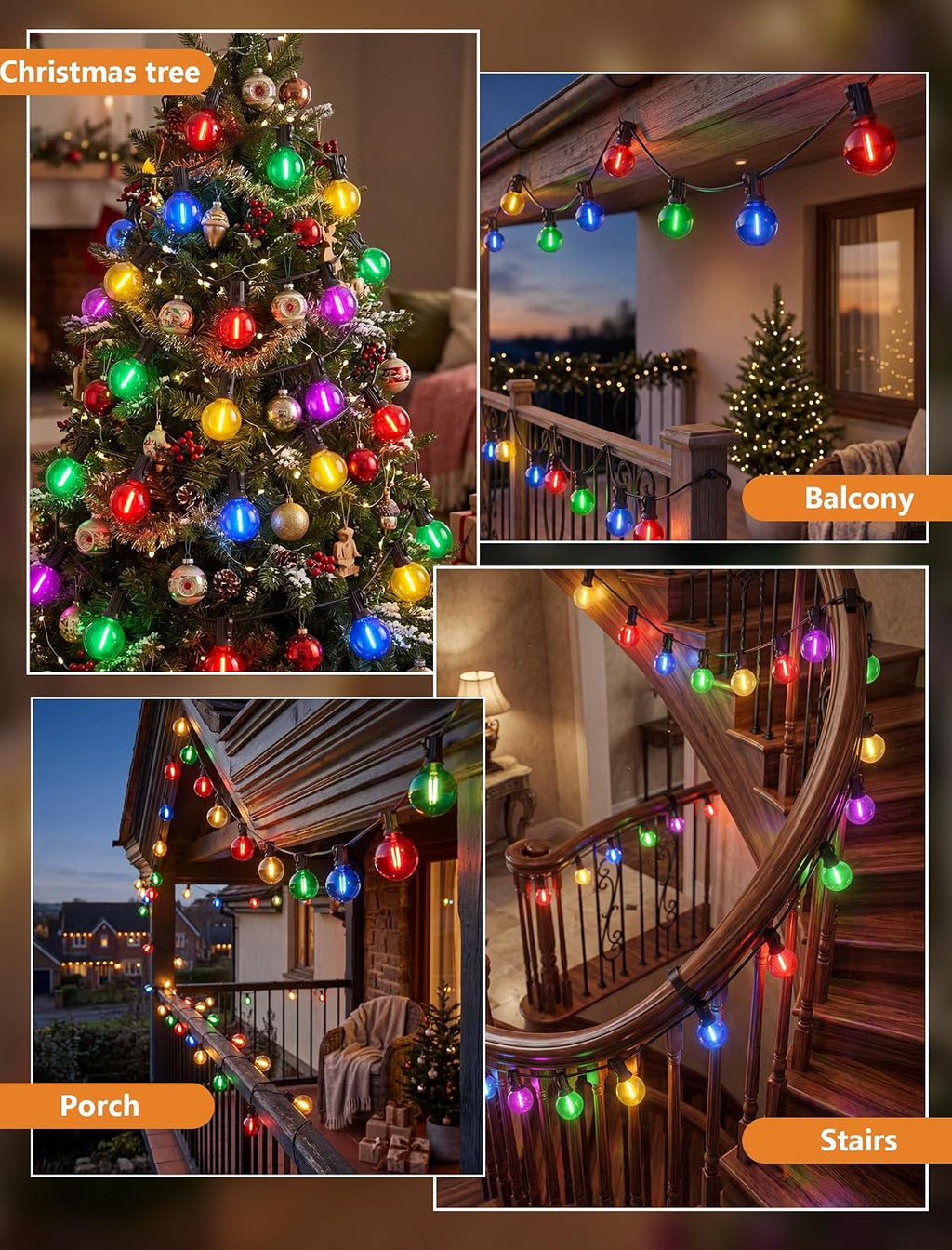 25FT G40 LED Multicolor Christmas String Lights Outdoor, 25 Globe Bulbs | Hanging Patio Lights Waterproof, Connectable Christmas Decorations Lights for Backyard Porch Garden Bistro Party, Black Wire