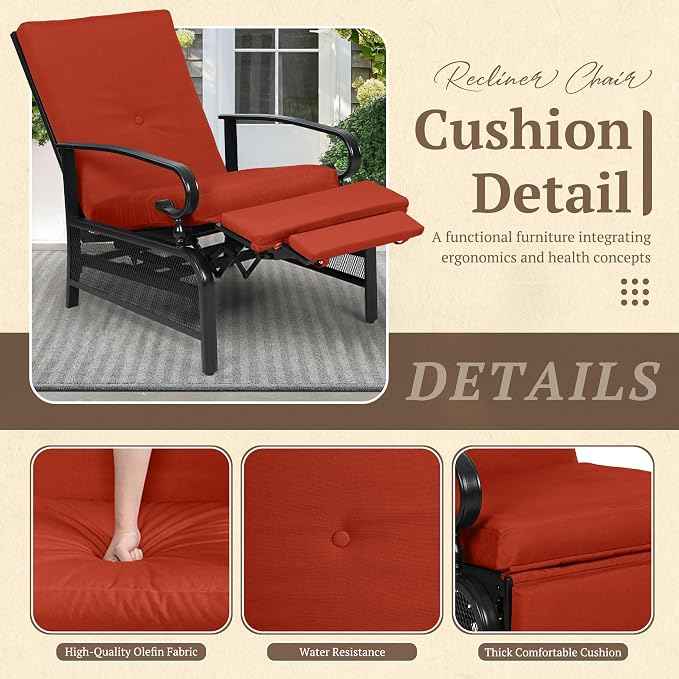 Oakcloud Adjustable Outdoor Lounge Chair Metal Patio Relaxing Recliner Chair Set