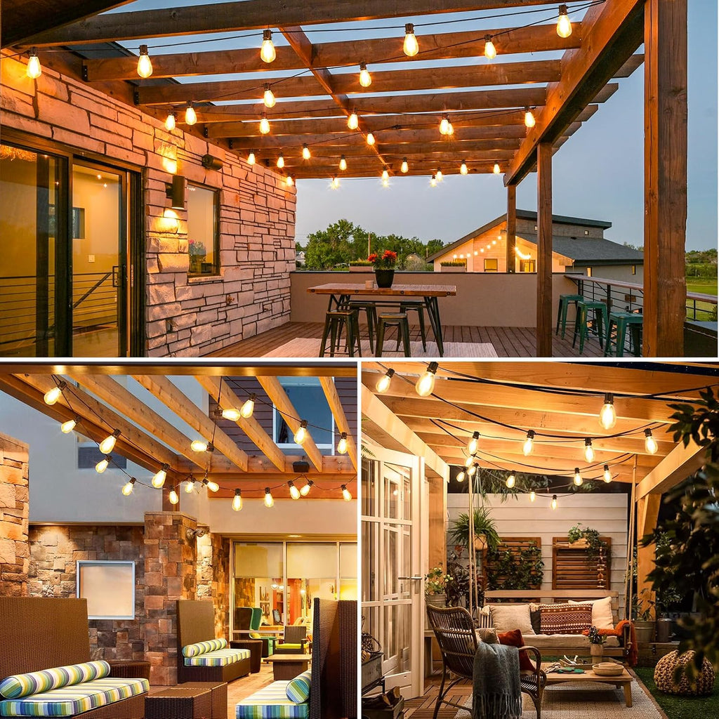 Larkvue 96FT LED Outdoor String Lights, 30+2 S14 Edison Bulbs, Black | Waterproof, Shatterproof, Connectable, Energy-saving, Plug in, Dimmable, Hanging Lamp for Backyard Patio Garden Decor