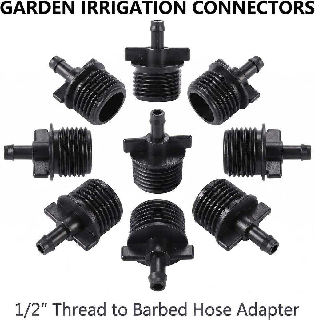 20pcs Black Water Pipe Fitting 1/2" Thread to 1/4 inch,Strong and Long-Lasting Connector Irrigation Drip Pipe 4/7 mm Garden Drip Hose Water Quick Coupling Parts,Hose Connectors and Accessories