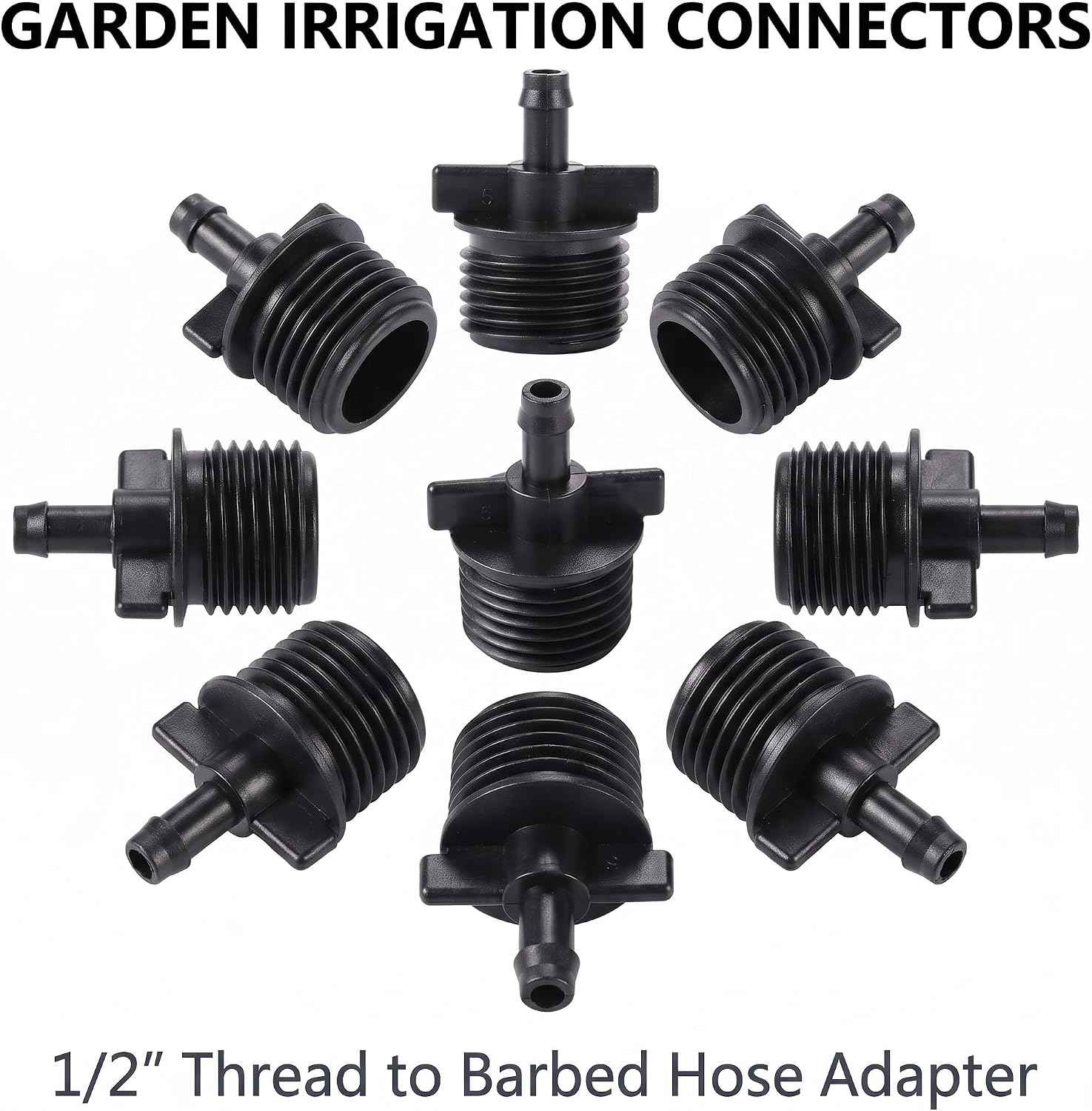 20pcs Black Water Pipe Fitting 1/2" Thread to 1/4 inch,Strong and Long-Lasting Connector Irrigation Drip Pipe 4/7 mm Garden Drip Hose Water Quick Coupling Parts,Hose Connectors and Accessories