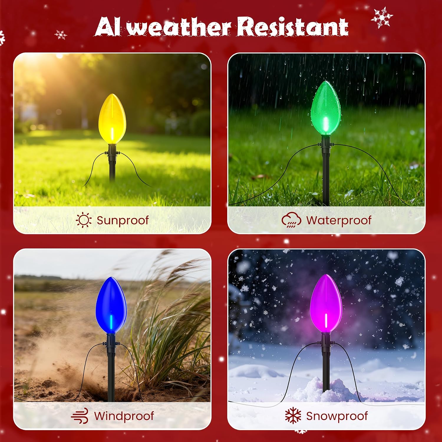 Outdoor Jumbo C9 Christmas Pathway Lights, 23FT Connectable Walkway Lights with 12 Multicolor LED Bulbs for Driveway Yard Lawn Garden