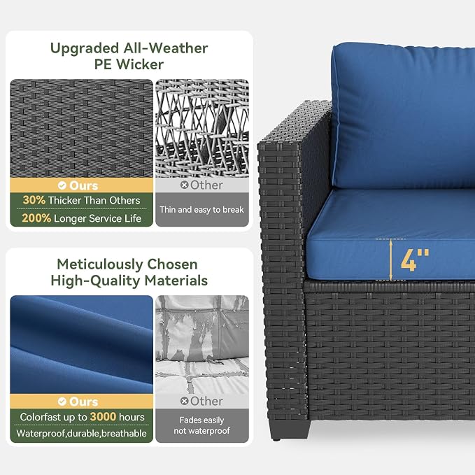Aoxun 1 Piece Loveseats Patio Furniture Set, Wicker Outdoor Furniture - Image 5