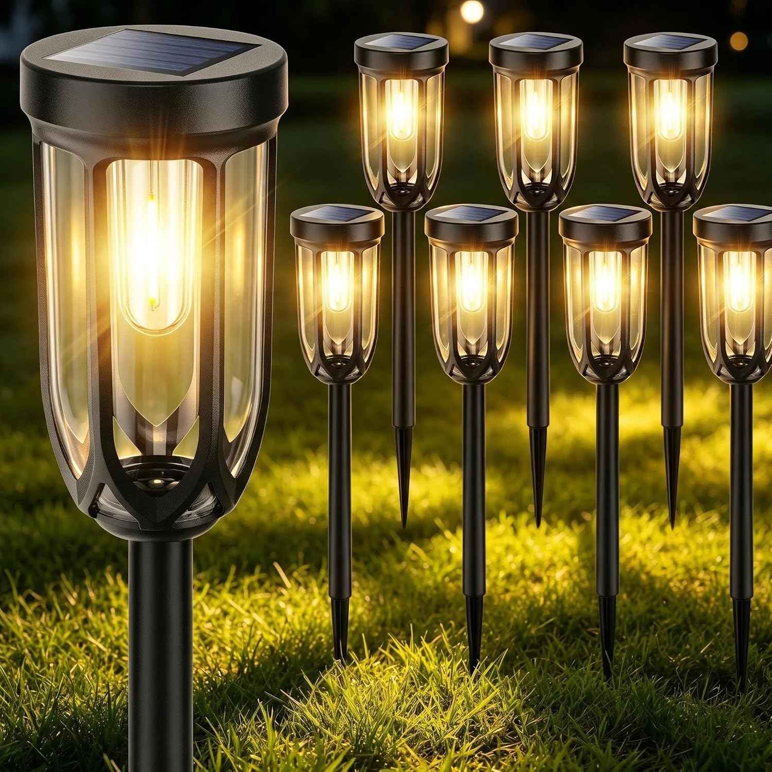 8Pack Solar Pathway Lights Outdoor, IP65 Waterproof Bright Auto On/Off | Easy Install, 800mAh Battery 6–8H charge 10-12H Working,Solar Landscape Lights for Garden Patio Yard Driveway Lawn Warm White