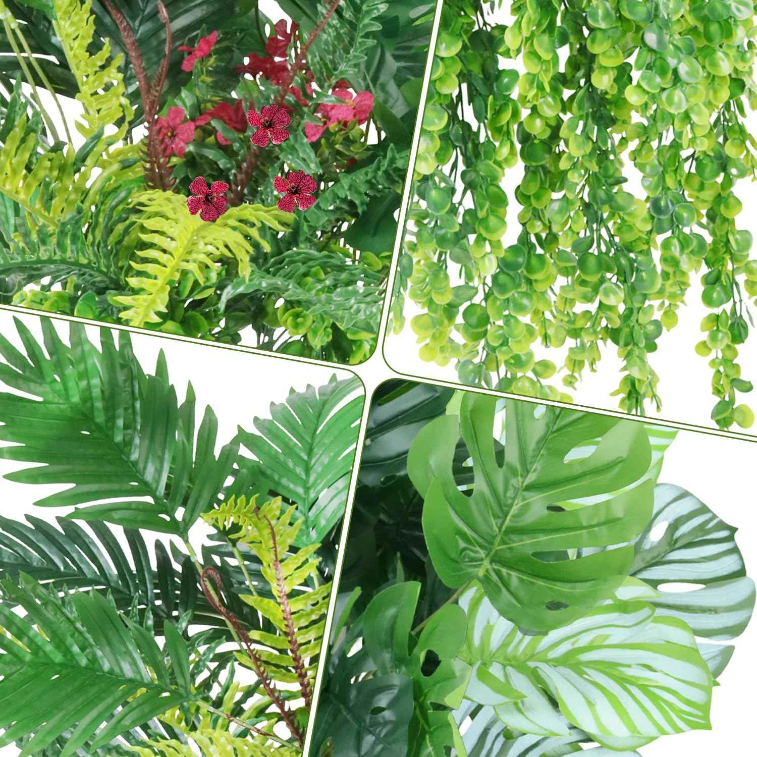 8 Bundles Large Artificial Plants Outdoor UV Resistant, Faux Greenery with Tropical Leaves & Hanging Ferns, Realistic Fake Plants for Outdoor Planters, Front Porch, Patio, Window Boxes, Garden Decor