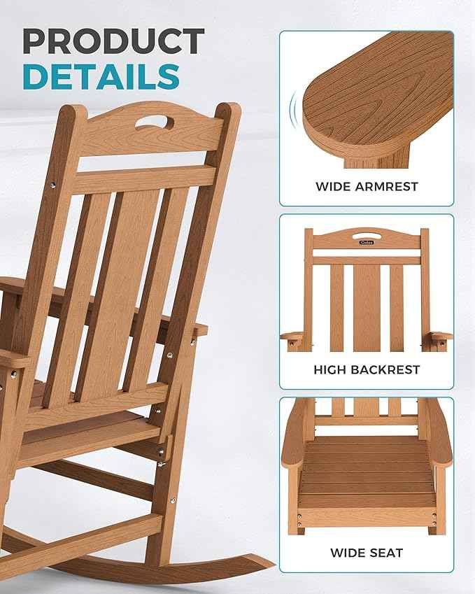 Ciokea Oversized Outdoor Rocking Chair, 380lbs Heavy-Duty Large Patio Rocker