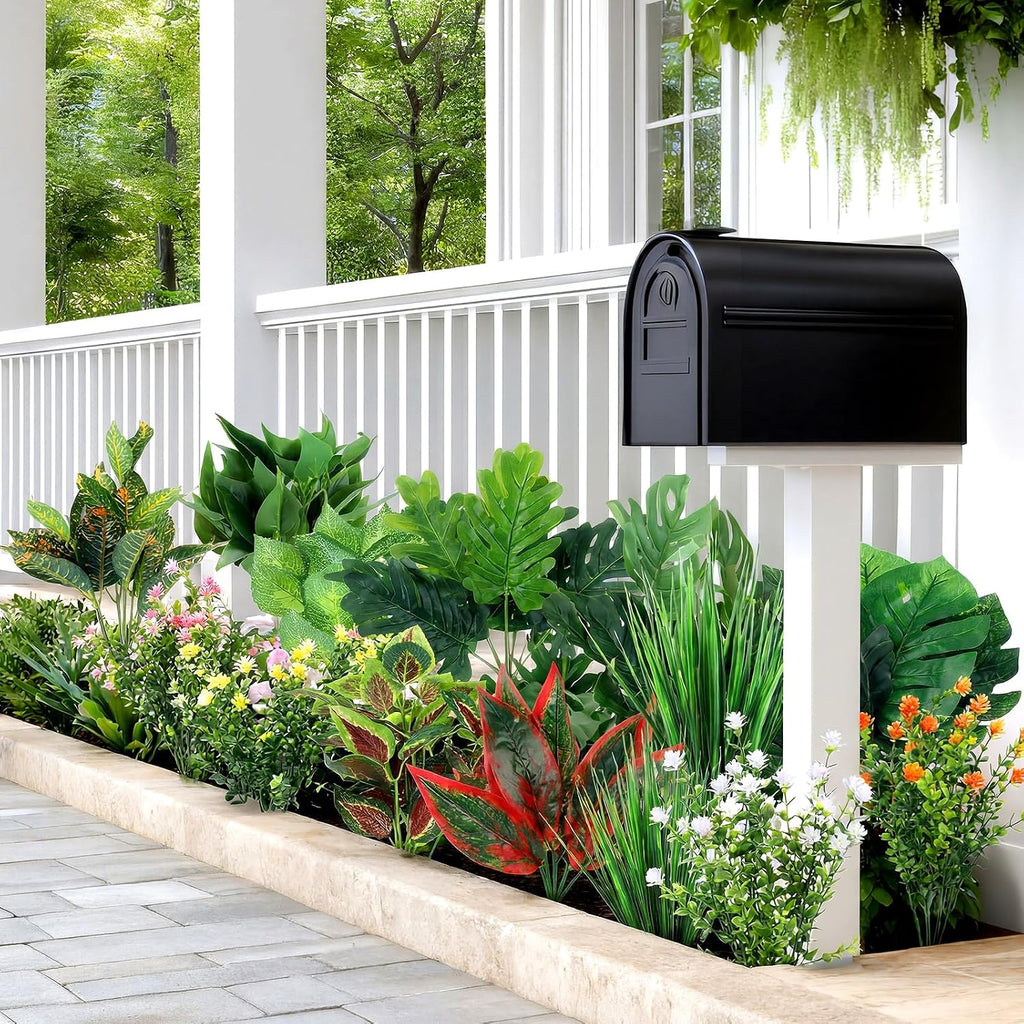 Hoteam 30 Bundles Outdoor Artificial Plants Faux Bushes Plastic Fake Greenery Stems Shrubs UV Resistant for Indoor Outside Hanging Plants Front Porch Home Garden Window Box Spring Summer Decor