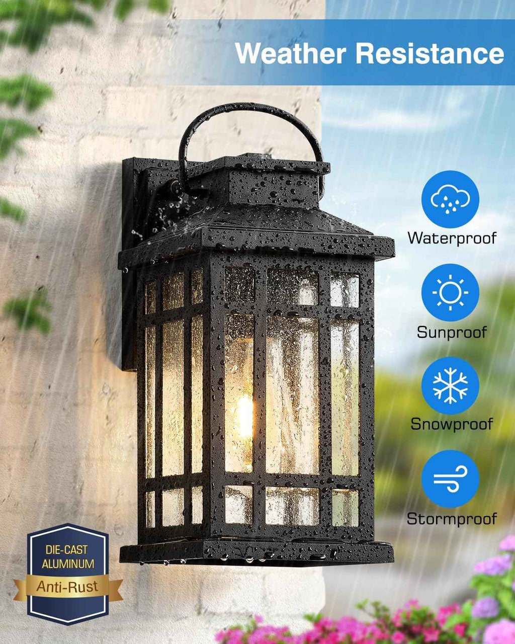 Outdoor Wall Lights Wall Mount, Dusk to Dawn Outdoor Lighting with Tempered Sleed Glass, Anti-Rust Black Outdoor Light Fixture, Modern Outside Porch Lights for House, Patio Exterior Wall Sconce