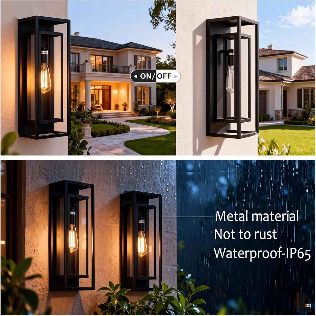 18 Inch 2 Pack Outdoor Wall Lantern Light Fixture，Large Black Exterior Wall Sconce with Clear Glass | Waterproof Anti-Rust Porch Light with E26 Socket for Entryway, Patio, Garage