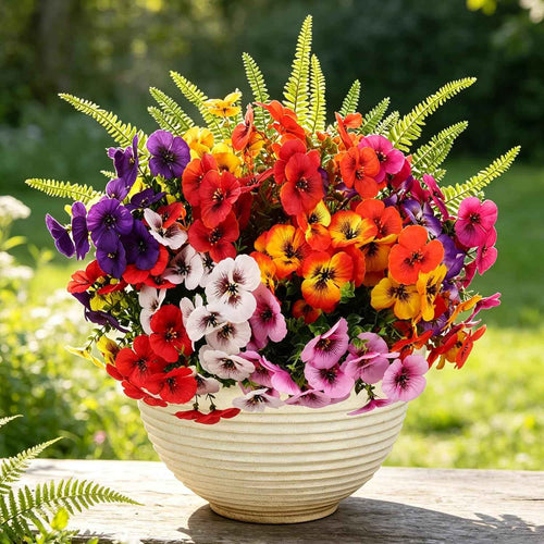 13 Bundles Artificial Flowers Fake Plants for Outside Indoor | Realistic Faux Greenery Outside Indoor, UV Resistant Fake Morning Glory Tall Ferns for Front Porch Window Box Garden Decor