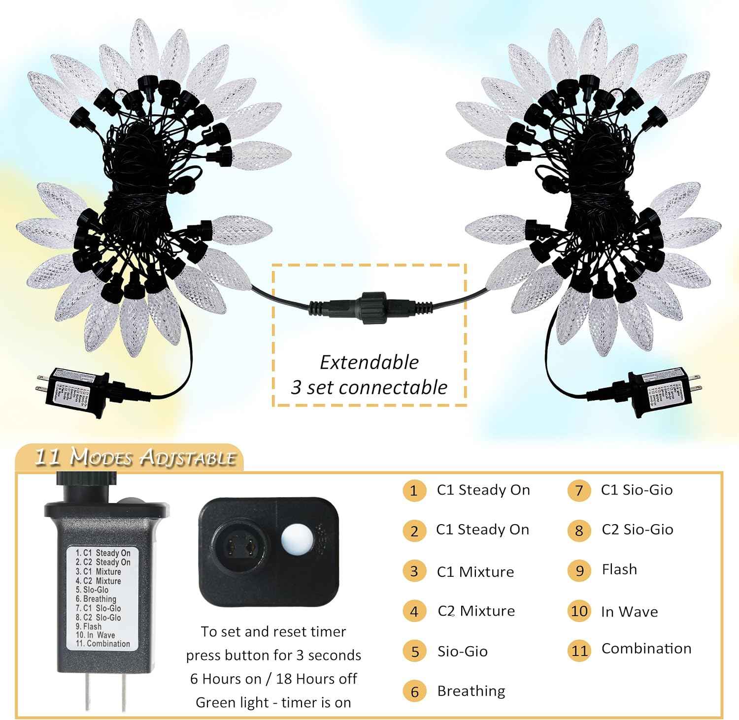 AWQ 20 LED 41 FT Christmas String Lights Oversize Pinecone for Xmas Decor | Christmas Lights Twinkle String Lights Plug in 11 Modes Timer&Memory Function Extendable for Outdoor Christmas Decorations