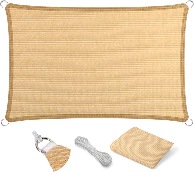 Eden's Decor Straight Flat-Edged Sun Shade Sail Rectangular 12' x 16' Beige by EdensDecorInc