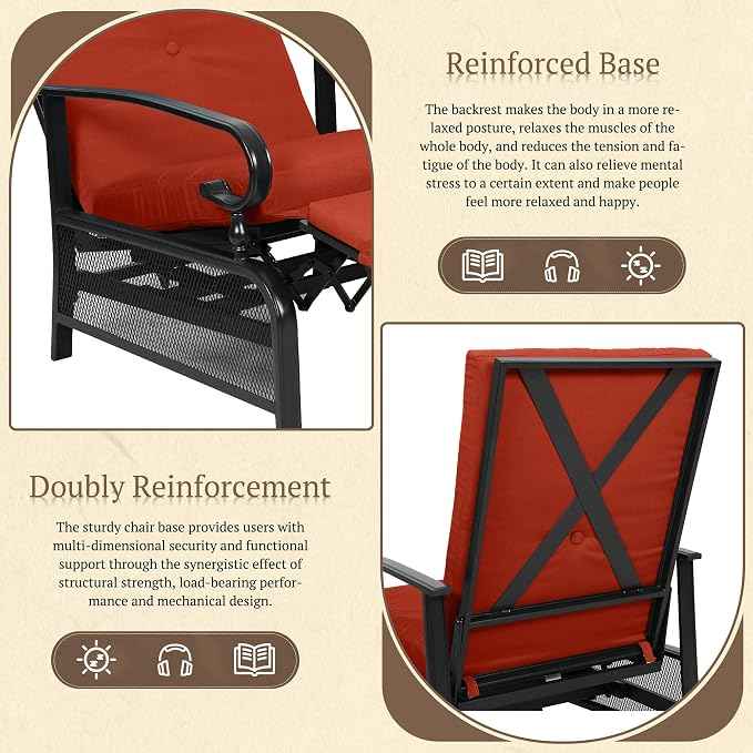 Oakcloud Adjustable Outdoor Lounge Chair Metal Patio Relaxing Recliner Chair Set